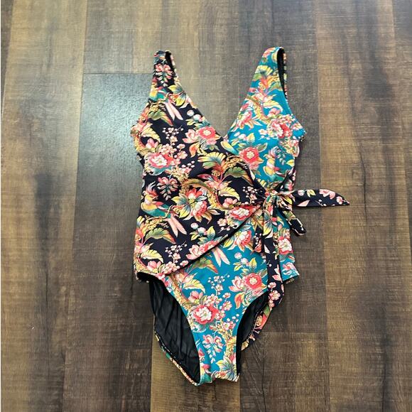 Sundance One Piece Sarong Wrap Floral Tropical One Piece Swimsuit Size Medium - Picture 1 of 9